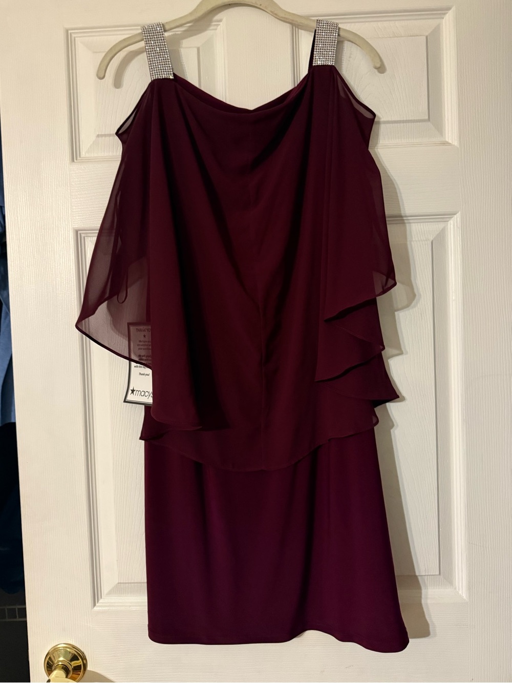 NWT Rhinestone Strap Burgundy Layered Mini Dress